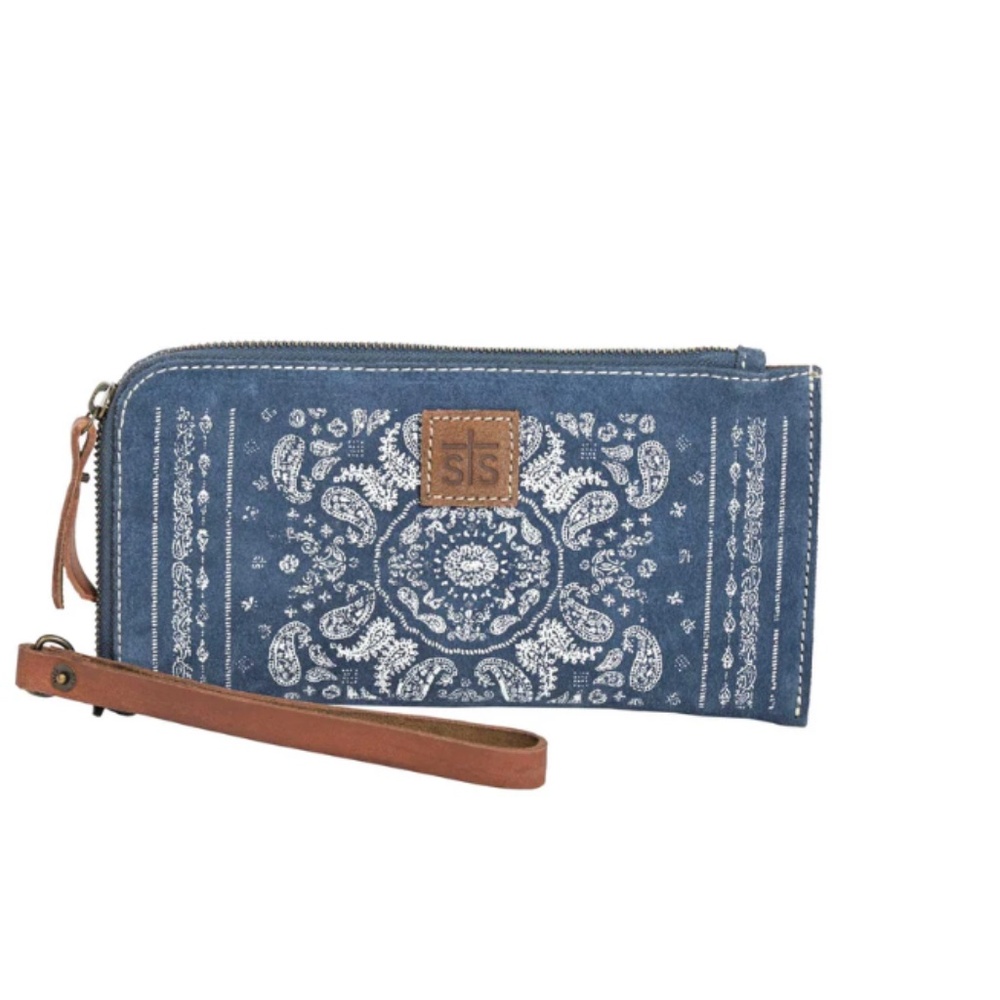 NWT - Bandana Clutch by STS  - Leather blue clutch